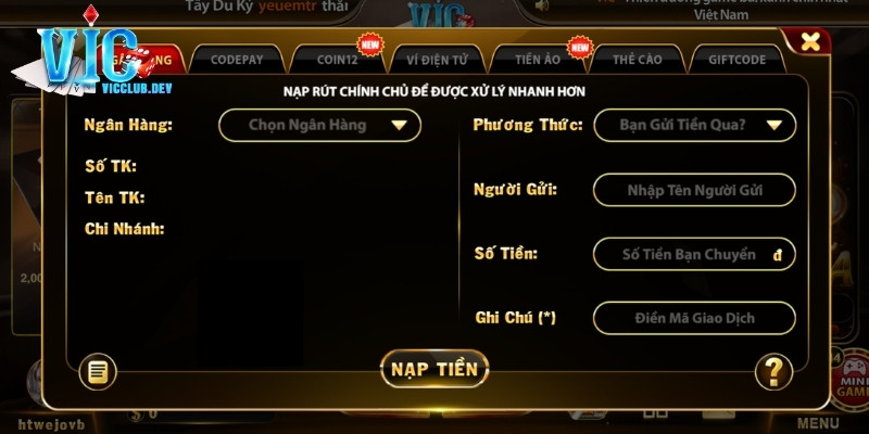 Nạp tiền qua tài khoản ngân hàng chính chủ để xử lý giao dịch nhanh hơn