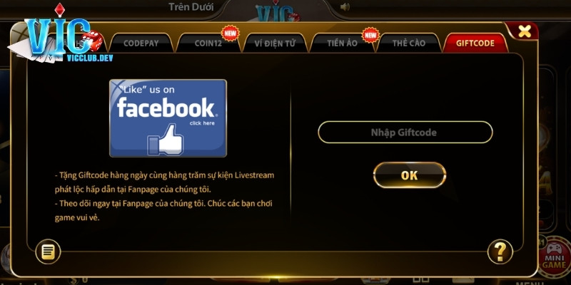Nạp bằng Giftcode hoàn toàn miễn phí